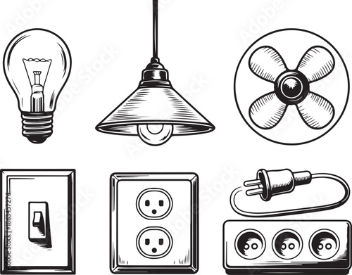 A collection of electrical devices and tools
