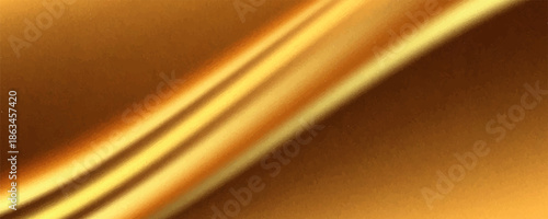 Golden silk fabric background. Vector realistic illustration of yellow satin cloth with smooth shiny texture, luxury soft textile material with wavy surface,vector Eps10