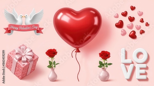 Valentine's Day celebration with heart balloon and roses