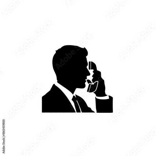 Businessman talking on vintage telephone receiver