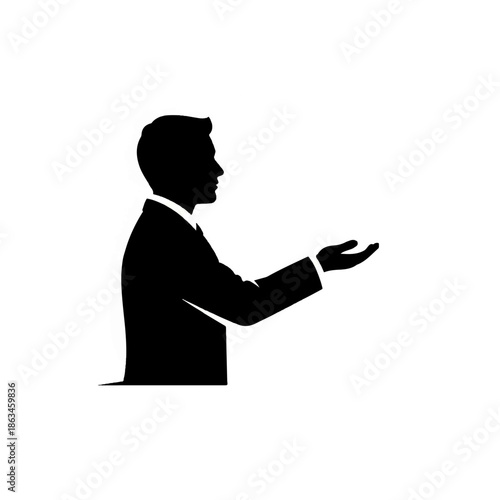 Businessman in Suit Presenting Hand Gesture