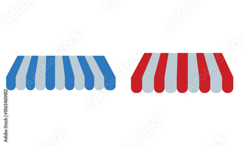 Colorful Shop Awning and Sunshade Vector Set – Realistic Striped Roof Canopy for Market, Cafe, and Storefront Design 