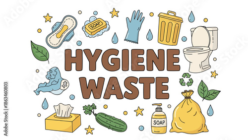 Hygiene Waste Management Illustrated with Sanitary Products and Toilet Items in Clean Graphic Style