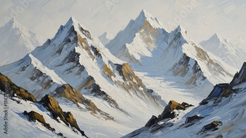 Snowy mountain range landscape painting scenic view