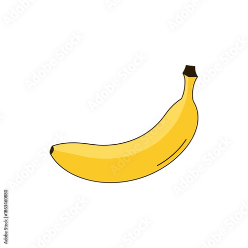 Vibrant yellow banana illustration, a simple yet healthy tropical fruit perfect for a quick snack or as a wholesome addition to any meal, depicted with a clean and cheerful design
