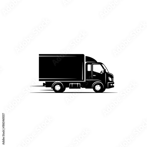 Black delivery truck icon, vector illustration of a modern commercial vehicle for logistics and transport services