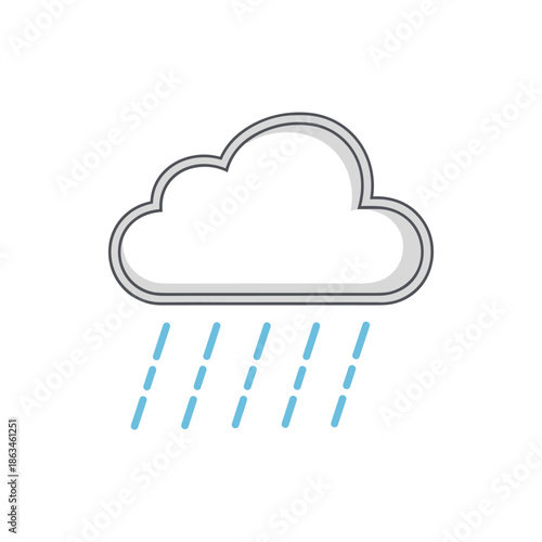 Stylized illustration of a white cloud with a gray outline, releasing blue raindrops, symbolizing overcast weather and precipitation