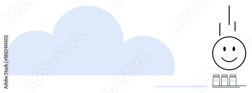 Cloud computing concept. Smiling face and storage jars cloud storage. Cloud computing for digital storage, data systems, and online applications. cloud technology, data systems