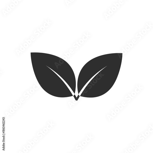 Modern vector graphic of two stylized leaves, symbolizing natural growth, environmental sustainability, organic freshness, and ecological harmony for eco-friendly branding and design