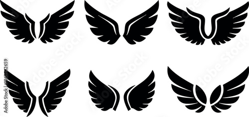 Black Wing Silhouettes Vector Set Collection for Design and Decoration 