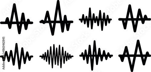 Sound Waveform Vector Icons Set in Black for Audio and Music Design Elements 