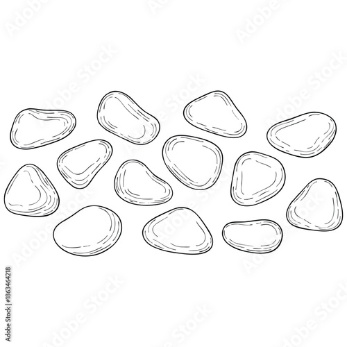 Hand drawn illustration of various smooth natural stones and pebbles
