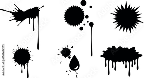 Black Ink Blots and Splashes Vector Collection with Dripping Effects for Graphic Design 