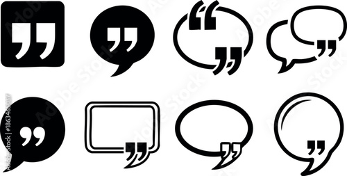 Quotation Marks Speech Bubble Vector Set Various Styles Black and White Design 