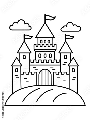 Royal Fortress: A captivating illustration of a majestic castle atop a gentle hill, symbolizing history, fantasy, and grandeur.