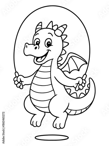 Playful Dragon's Exercise: A delightful dragon skips with a rope, displaying vibrant energy and whimsical charm. This image evokes a sense of lighthearted fun.