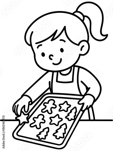 Sweet Baker's Delight: A charming illustration captures the essence of a baker carefully arranging cookies on a tray, a testament to culinary creativity and childhood delight.