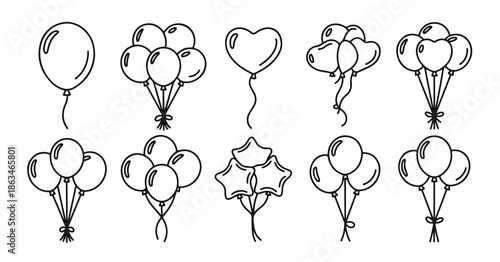 Balloons line icon set holiday celebration helium gas balloon party decoration elements