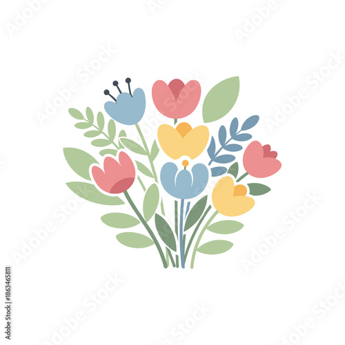 Floral Bouquet Illustration, Cute Flowers, Vector Art, Pastel Colors