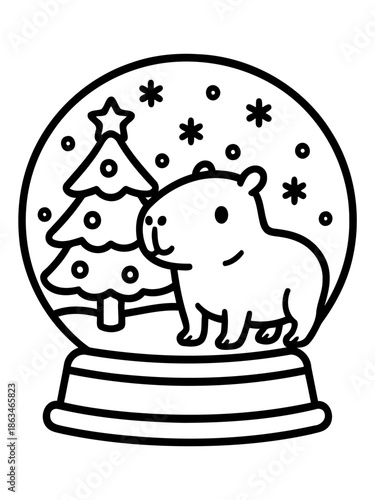 Snow Globe Capybara: A delightful snow globe houses a charming capybara, accompanied by a festive fir tree and gentle snowflakes, conjuring the magic of winter.