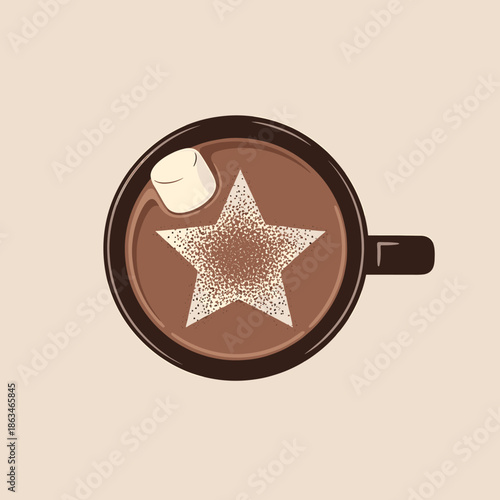 Hot Chocolate with Star Design and Marshmallow - Cozy Drink Illustration
