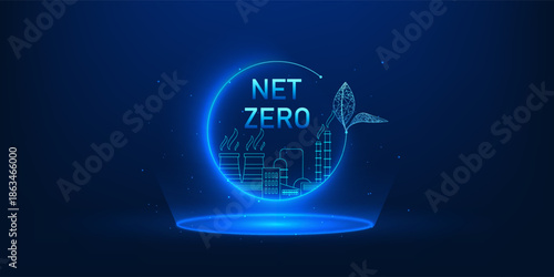 Net Zero Carbon Innovation Concept with Green Energy, Sustainable Technology, Eco Friendly World Inside Circle, Renewable Energy, Climate Change Solution, Environmental Sustainability Background
