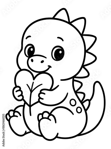 Dino Love: This charming illustration shows a cuddly dinosaur clutching a heart, exuding affection and love.