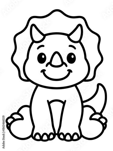 Drawn Triceratops: A charming illustration of a triceratops, with its distinctive frill and horns, is depicted in a simple line art style.