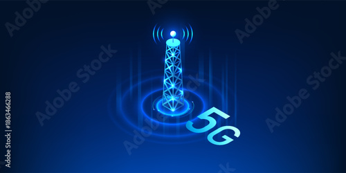 5G Signal Tower Technology Background with Wireless Network Transmission, High-Speed Internet Access, Digital Communication Infrastructure