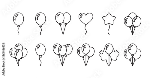 Outline balloons vector icon set, simple line art for party decoration, celebration, birthday