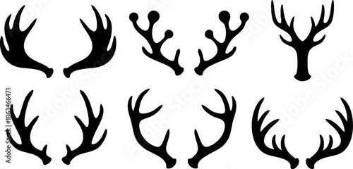 Set of black silhouette deer antlers vector collection for decoration and design purposes 