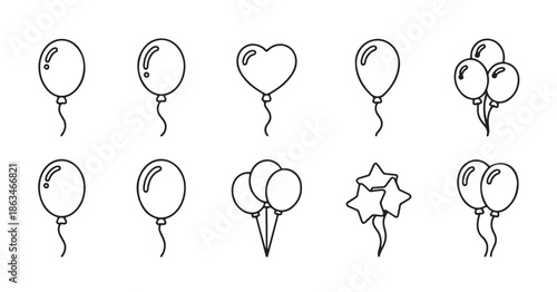 Outline balloon set for birthday party invitation card design isolated collection of festive symbols