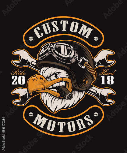 Retro Custom Motors Eagle Mascot T-Shirt Design