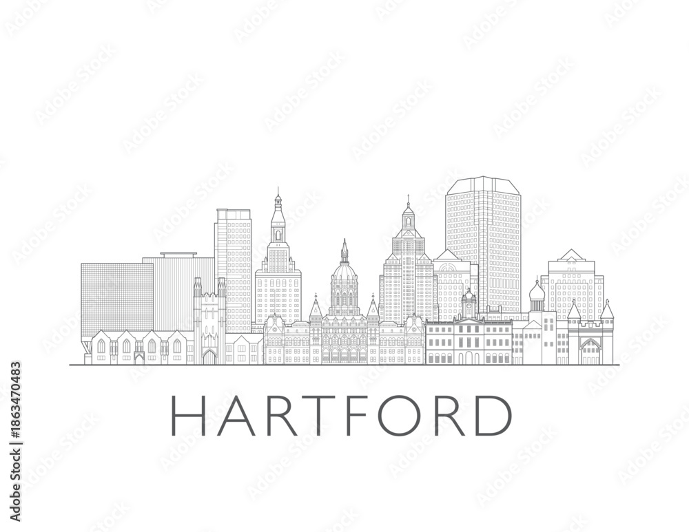 Fototapeta premium Hartford Connecticut cityscape illustration skyline drawing