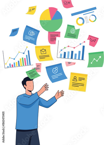 Data management and business analysis multitasking vector