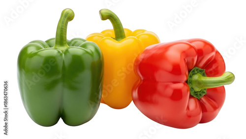 Three Bell Peppers Green Yellow and Red isolated on a transparent background green pepper yellow pepper