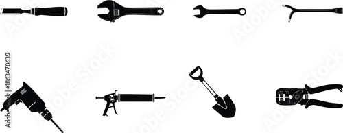 Collection of various tools and equipment silhouettes