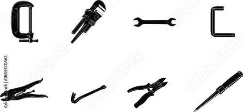 Black symbols and marks on a white background