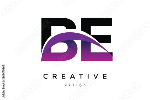 BE Creative And Modern Letter Logo Design with Creative Purple Wave Abstract Latter Logo Concept.