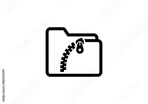 black clipboard icon Black and white line art icon of a file folder with a curved zipper, symbolizing a compressed or zipped archive.
