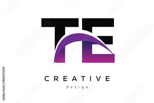 TE Creative And Modern Letter Logo Design with Creative Purple Wave Abstract Latter Logo Concept.