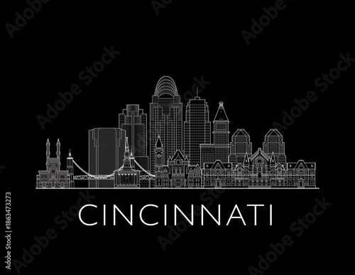 Cincinnati, Ohio skyline cityscape vector illustration on a black background