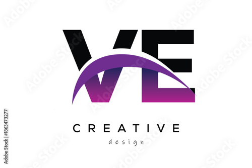 VE Creative And Modern Letter Logo Design with Creative Purple Wave Abstract Latter Logo Concept.
