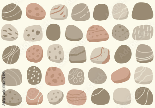 Abstract illustration of colorful pebbles in various shapes and sizes  