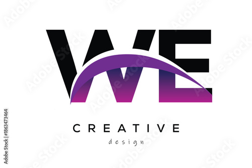 WE Creative And Modern Letter Logo Design with Creative Purple Wave Abstract Latter Logo Concept.