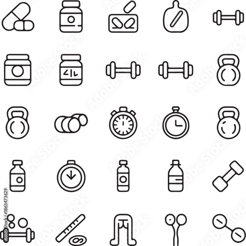 Fitness icons for workout and exercise routine planning tools