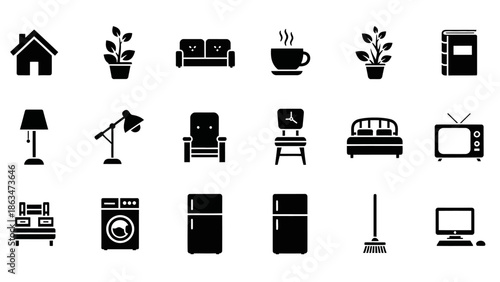 Cozy living room corner with sofa, potted plants, lamp, bookshelf, and household appliances