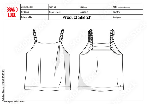 Ladis bra technical drawing fashion flat sketch vector illustration template front and back	