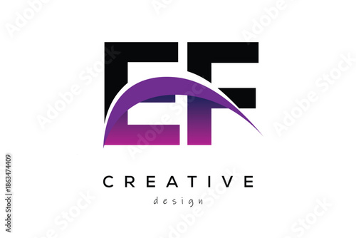 EF Creative And Modern Letter Logo Design with Creative Purple Wave Abstract Latter Logo Concept.