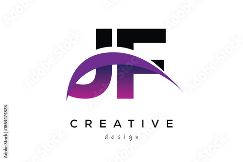 JF Creative And Modern Letter Logo Design with Creative Purple Wave Abstract Latter Logo Concept.